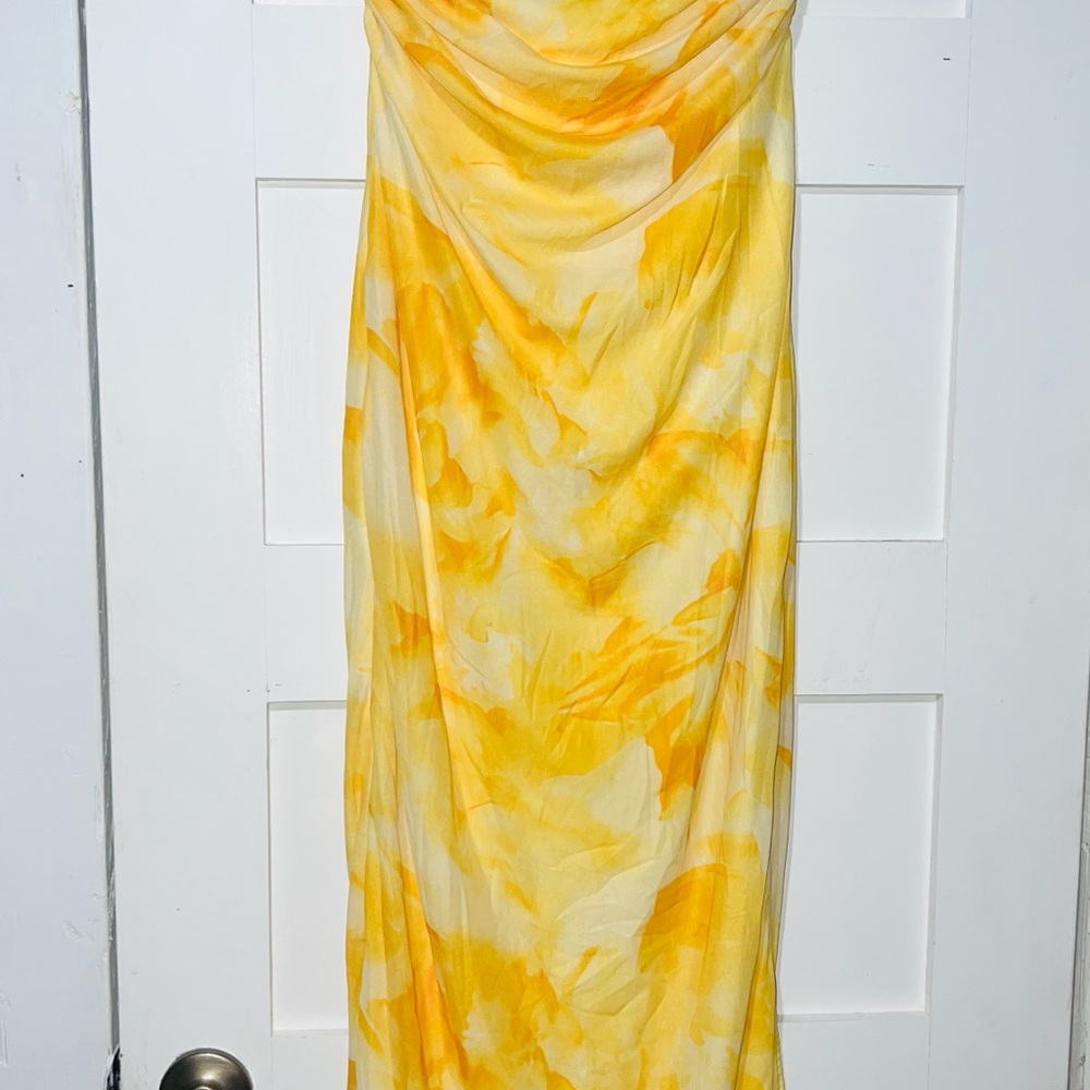 Yellow Floral Strapless Maxi Dress